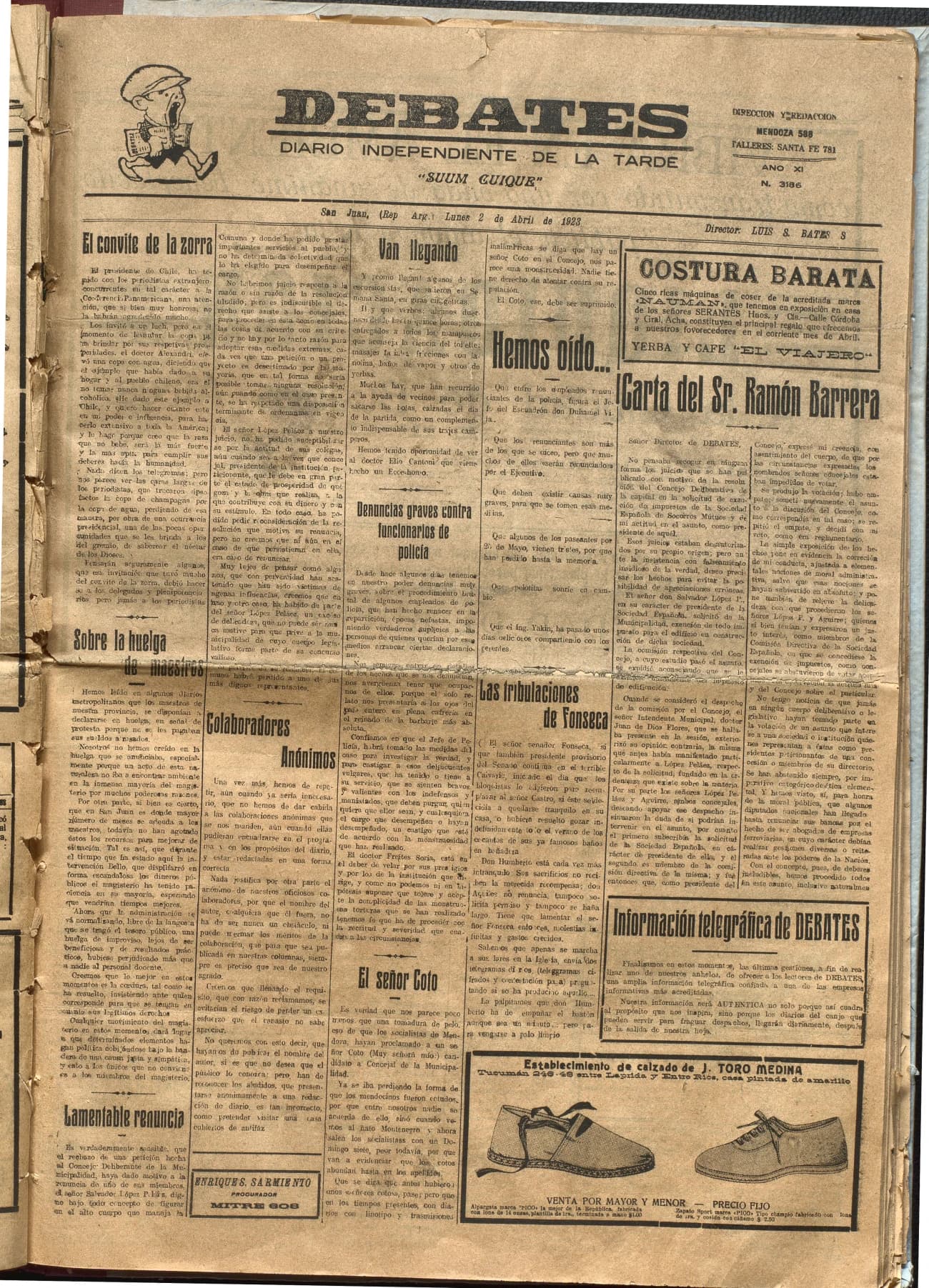Portada · Diario Debates del 2 de abril de 1923