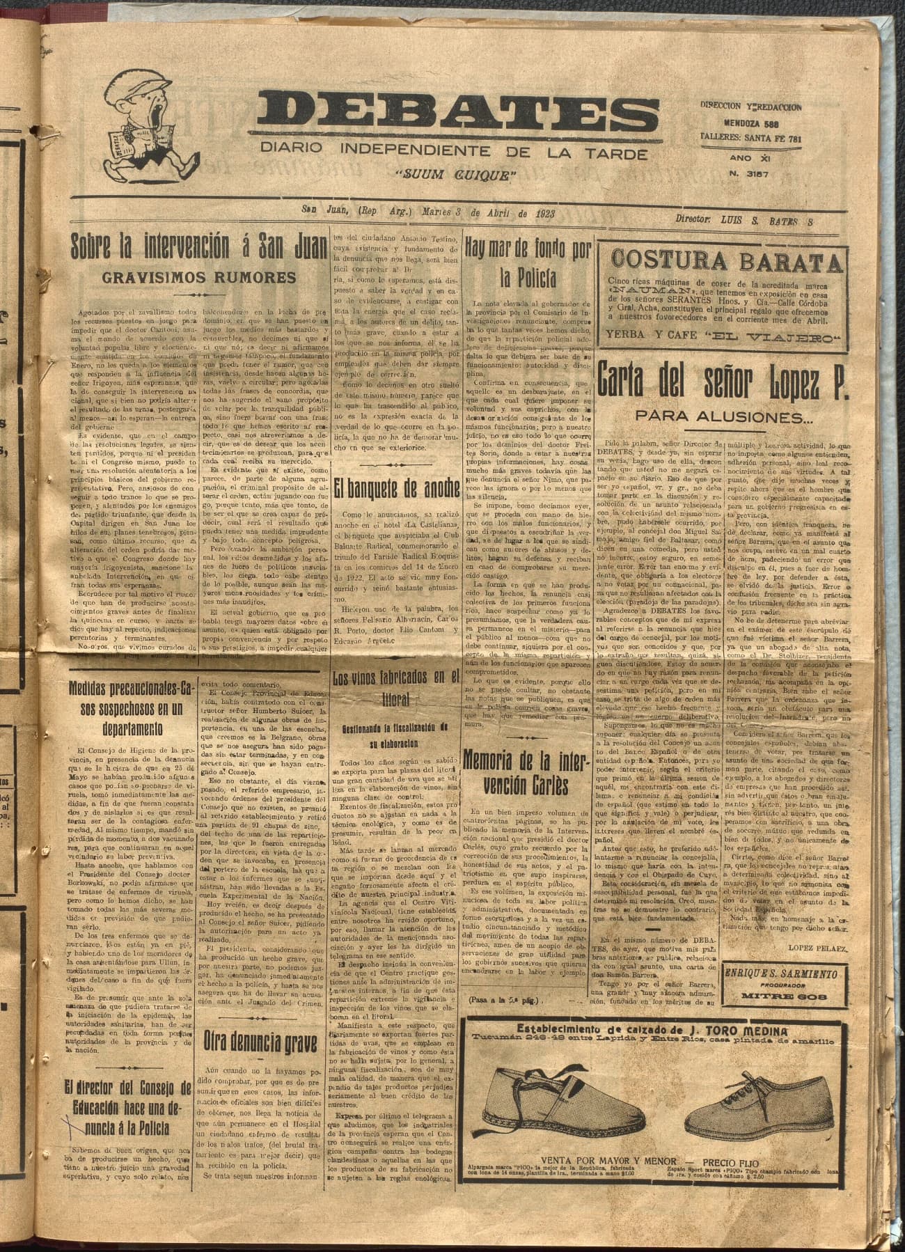 Portada · Diario Debates del 3 de abril de 1923