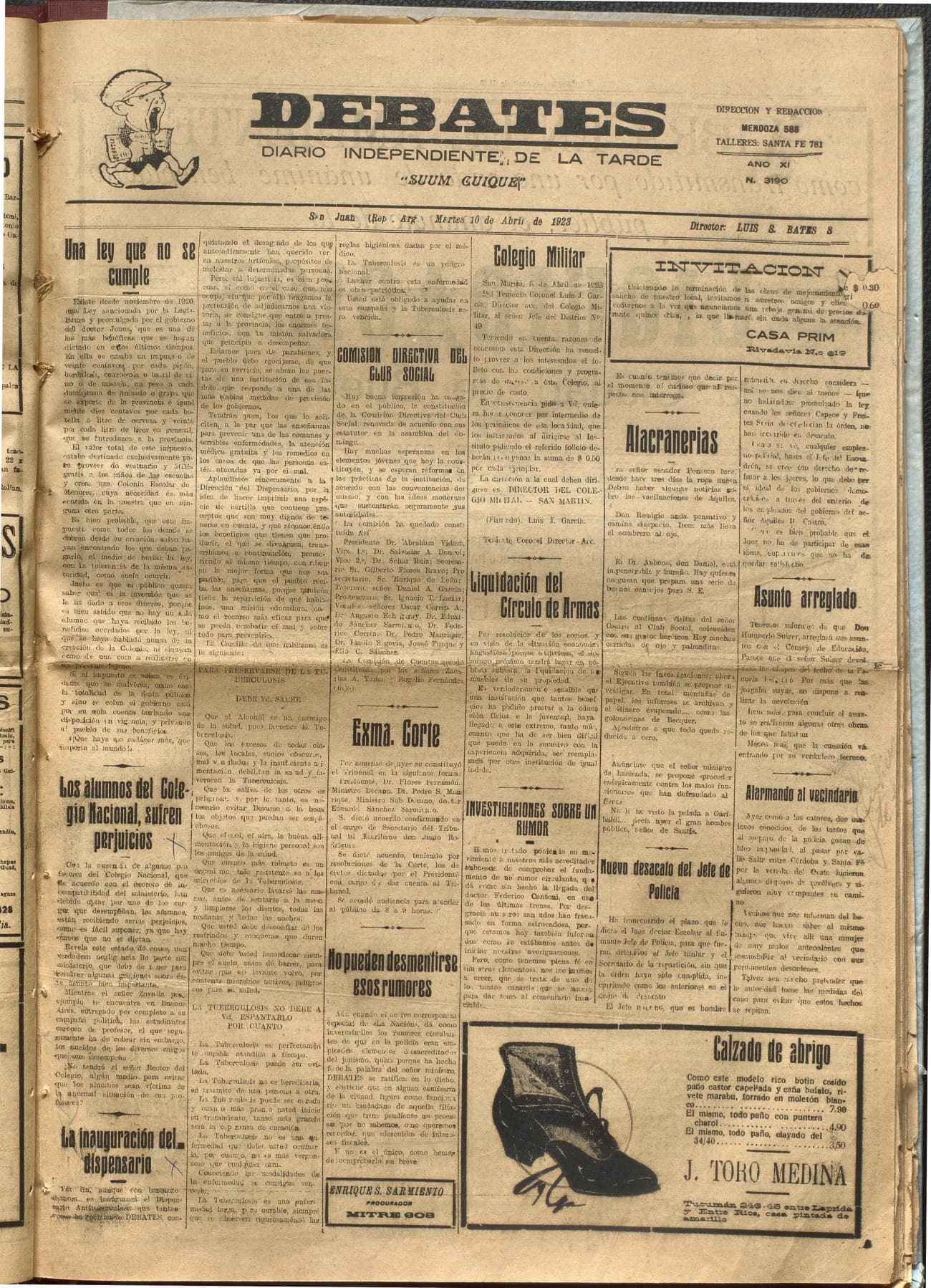 Portada · Diario Debates del 10 de abril de 1923