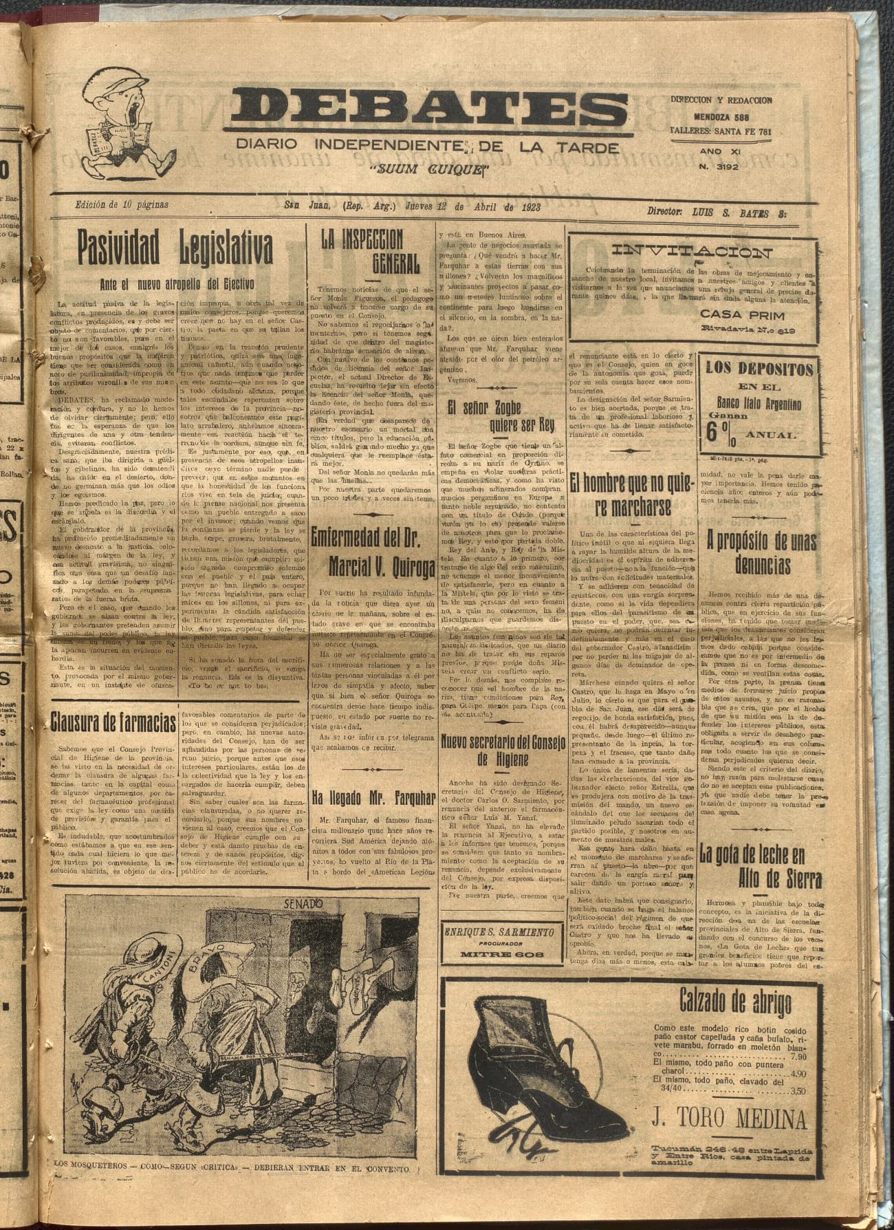 Portada · Diario Debates del 12 de abril de 1923