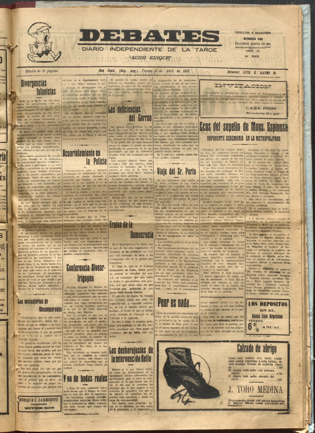 Portada · Diario Debates del 13 de abril de 1923