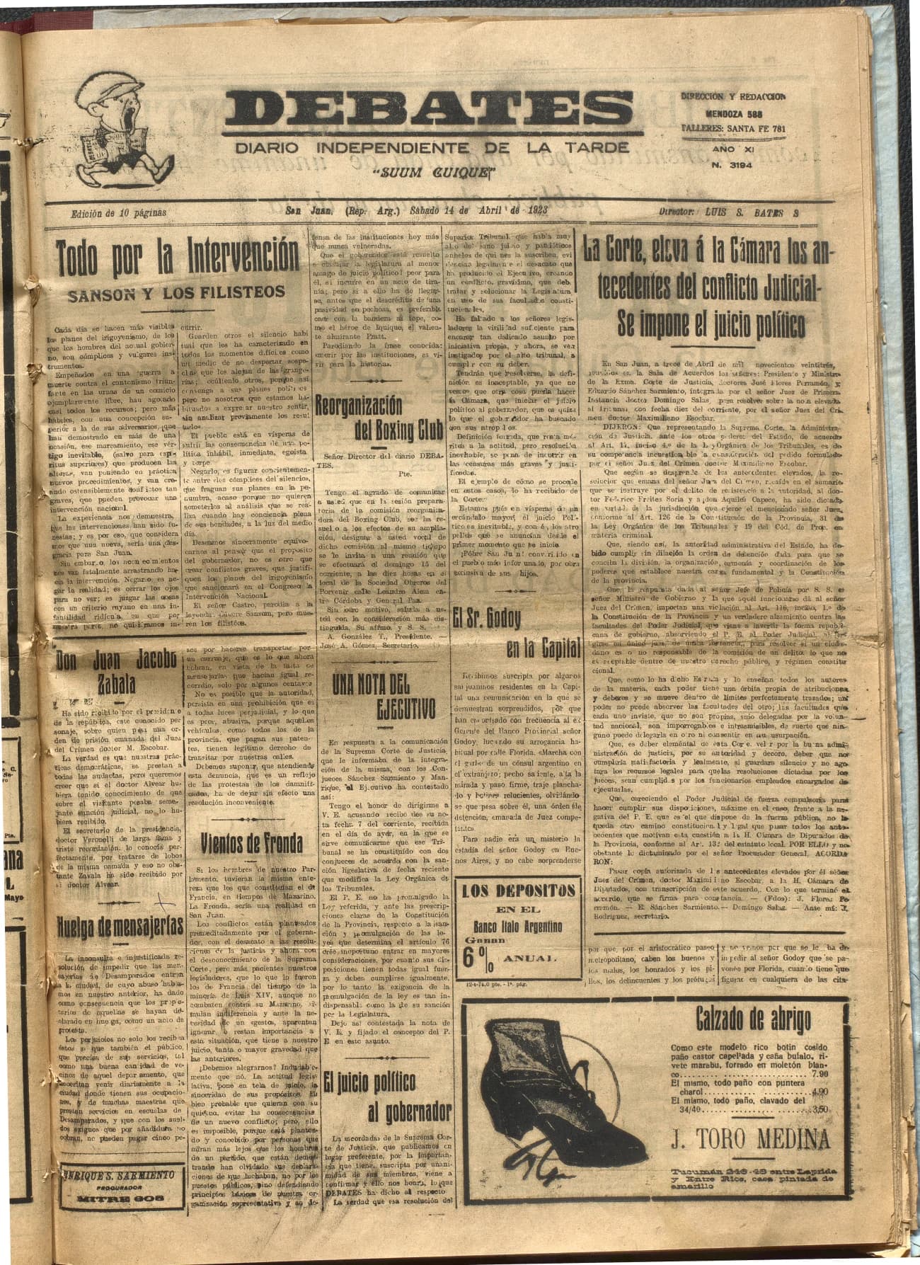 Portada · Diario Debates del 14 de abril de 1923