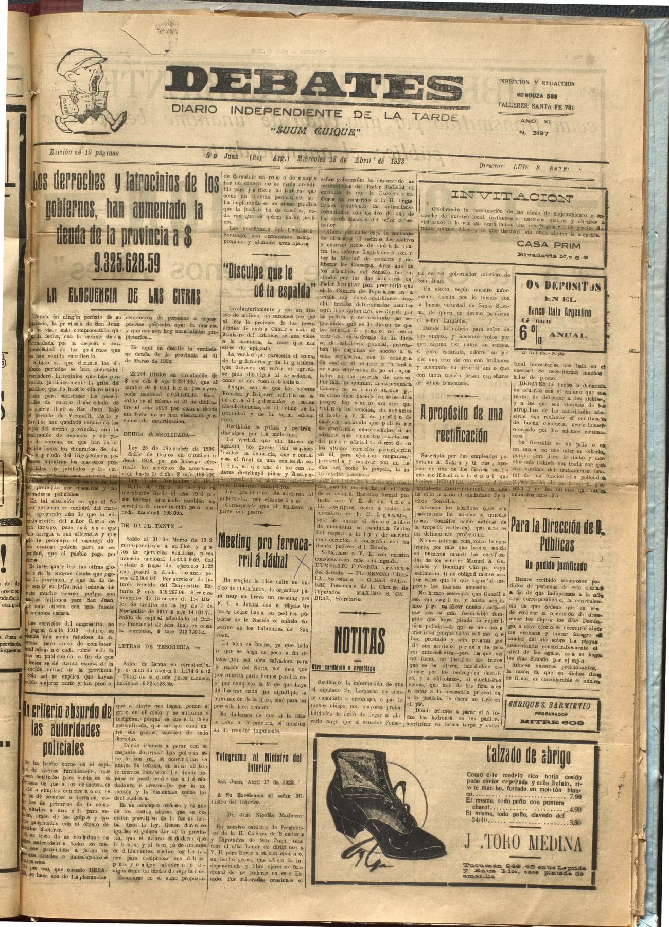 Portada · Diario Debates del 18 de abril de 1923