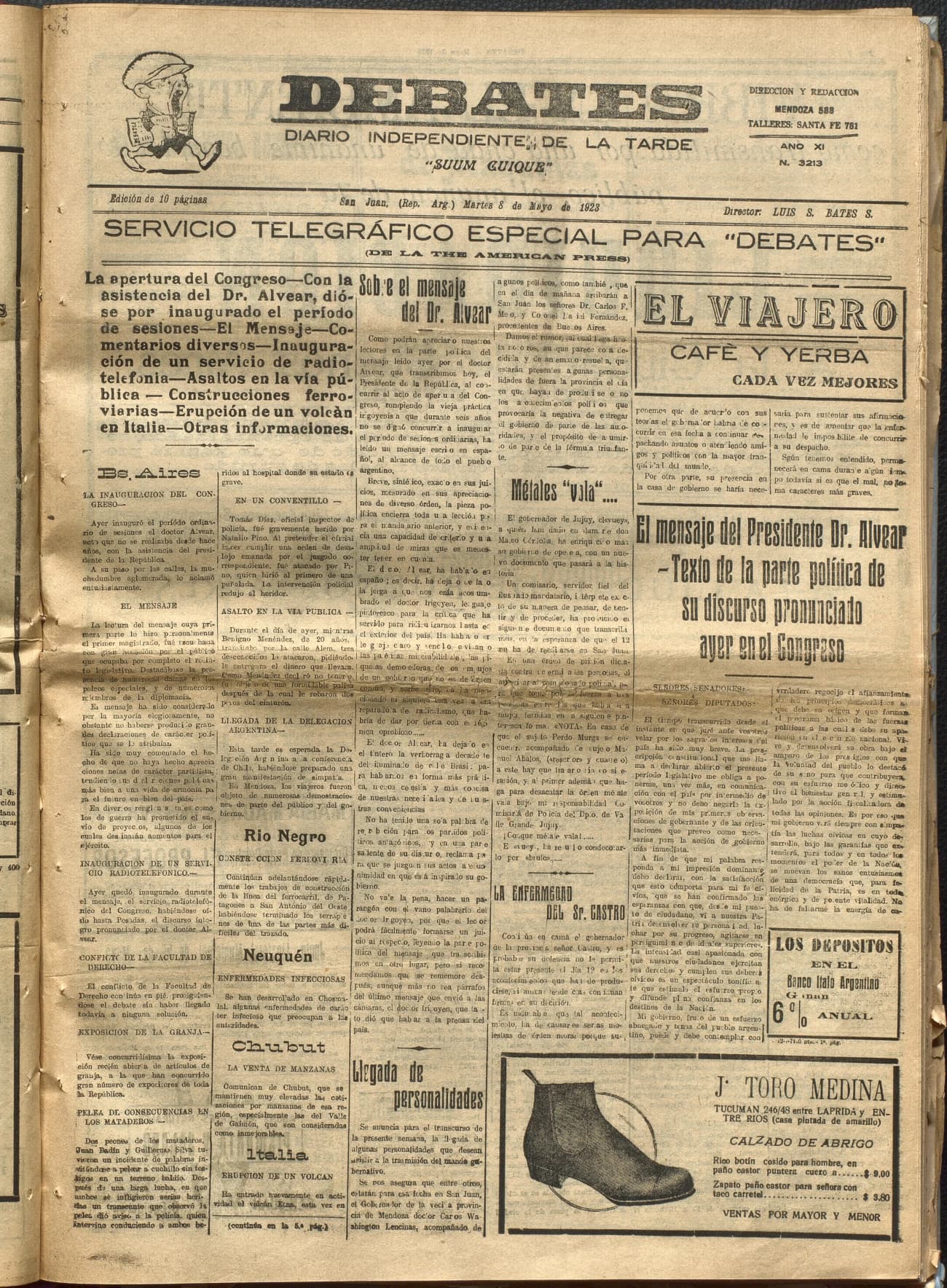 Portada · Diario Debates del 8 de mayo de 1923