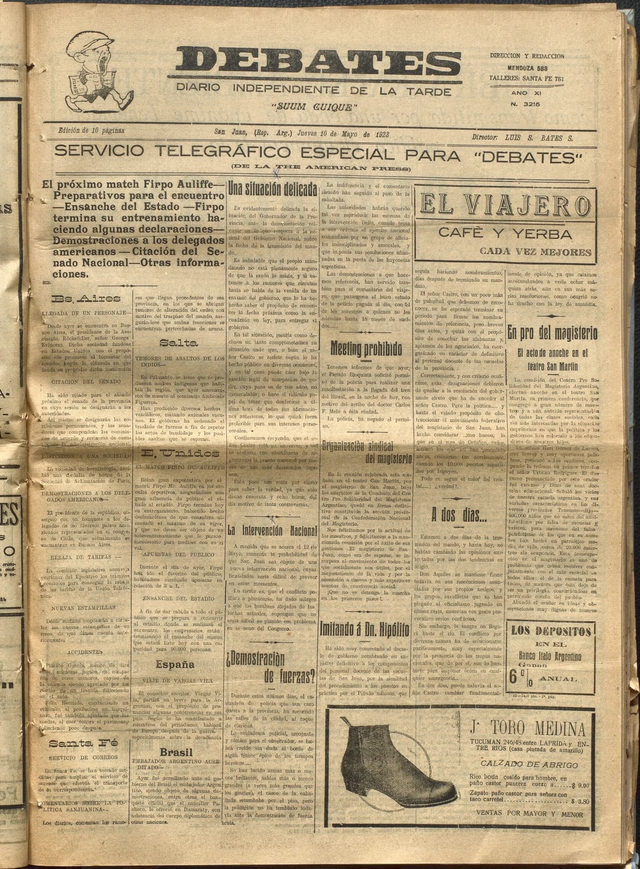 Portada · Diario Debates del 10 de mayo de 1923