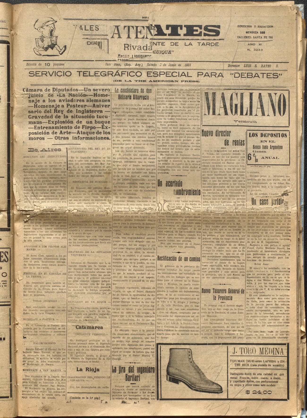 Portada · Diario Debates del 2 de junio de 1923