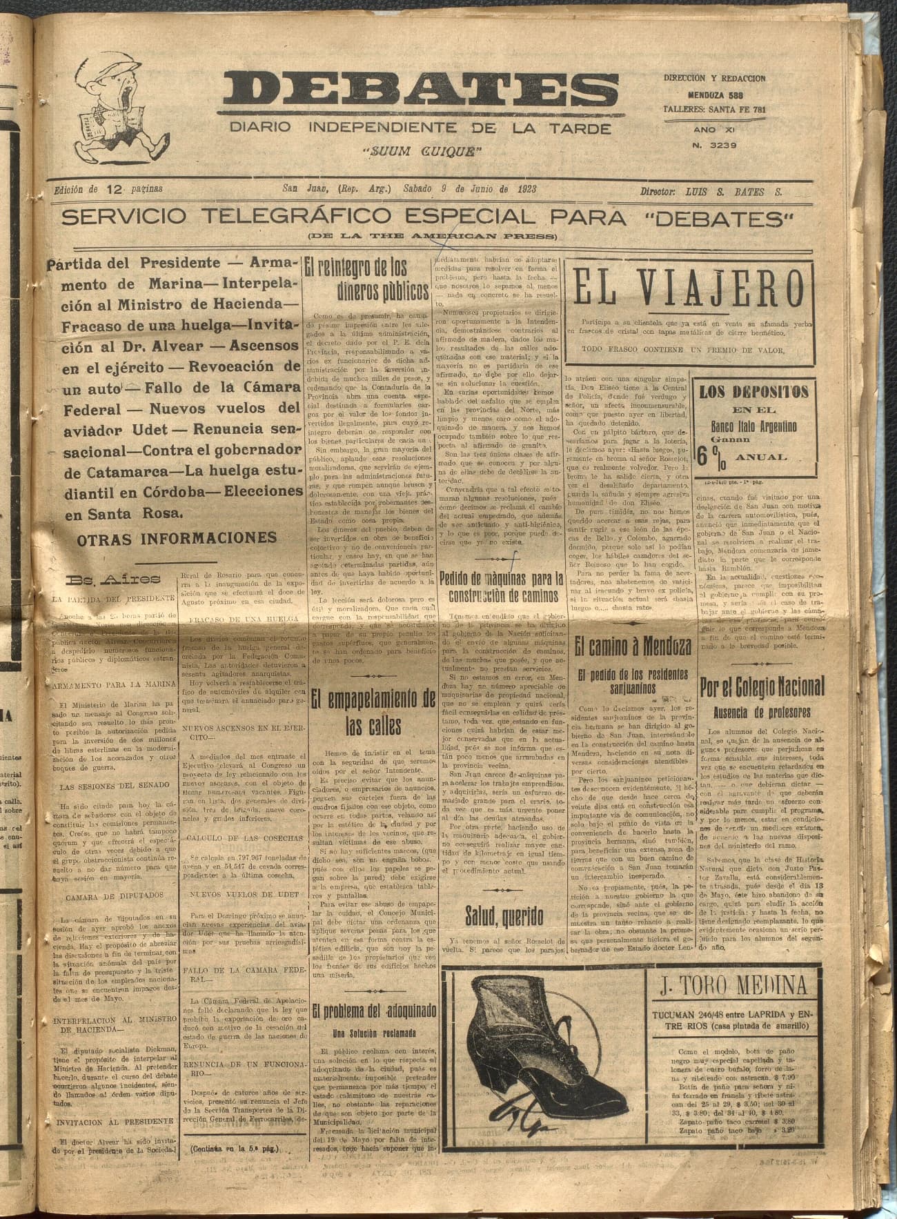 Portada · Diario Debates del 9 de junio de 1923