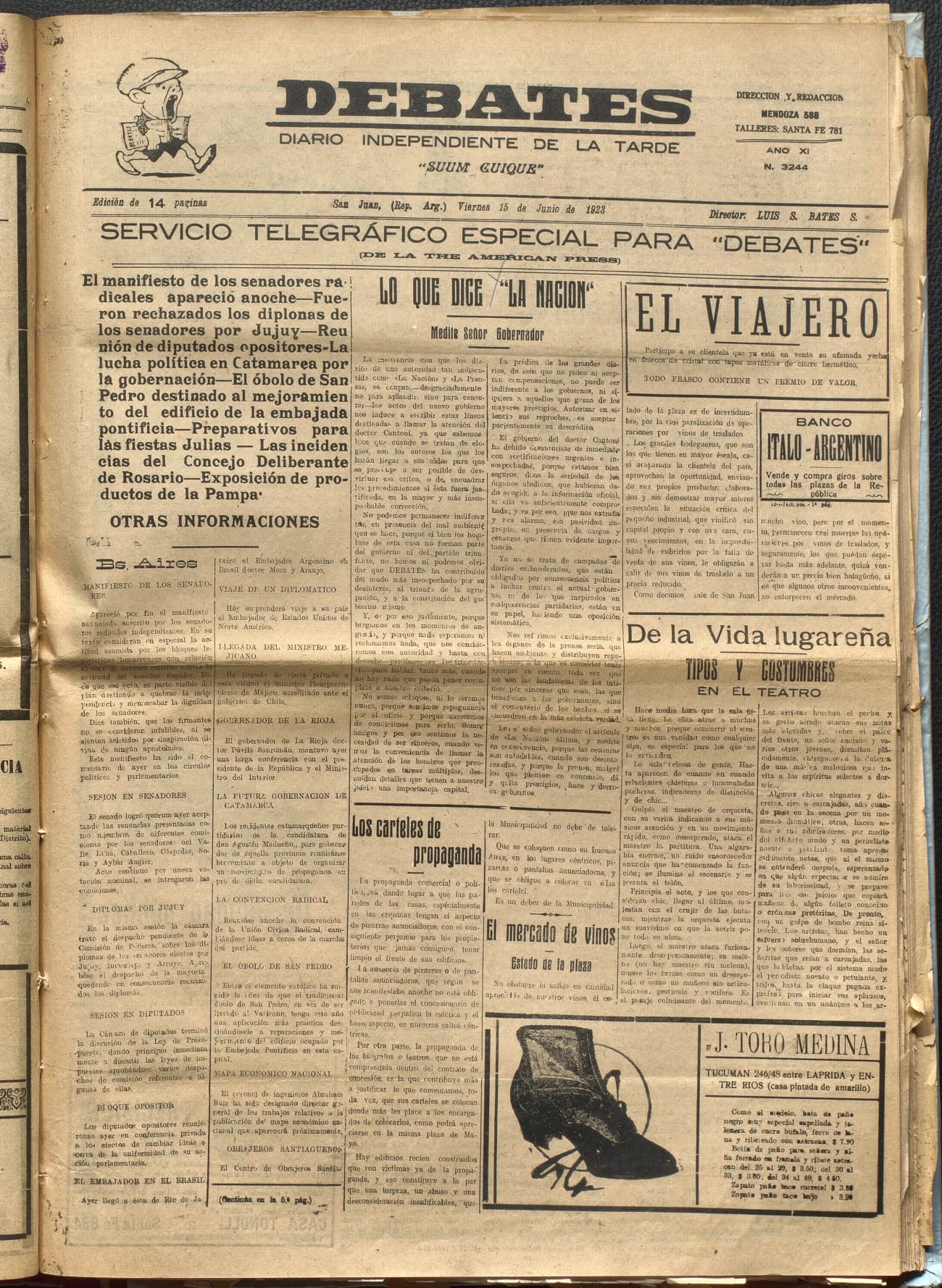 Portada · Diario Debates del 15 de junio de 1923