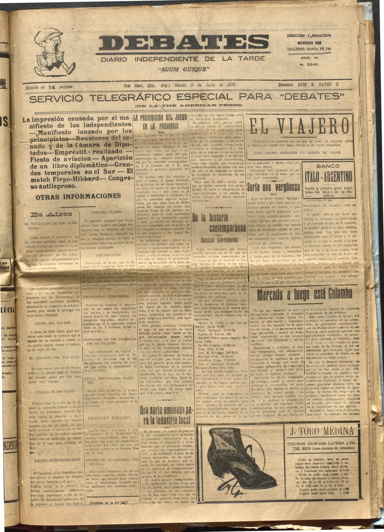 Portada · Diario Debates del 16 de junio de 1923