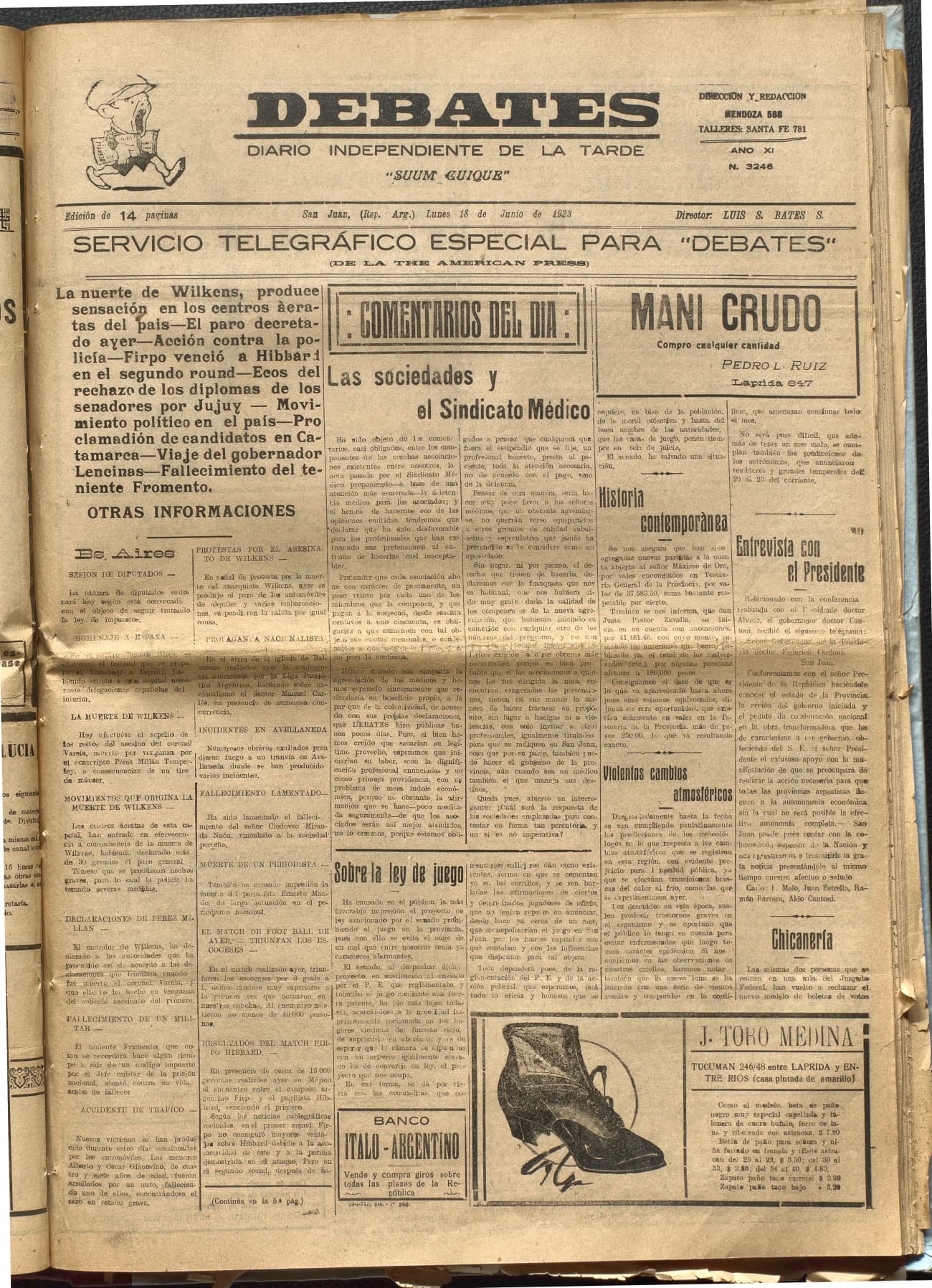 Portada · Diario Debates del 18 de junio de 1923