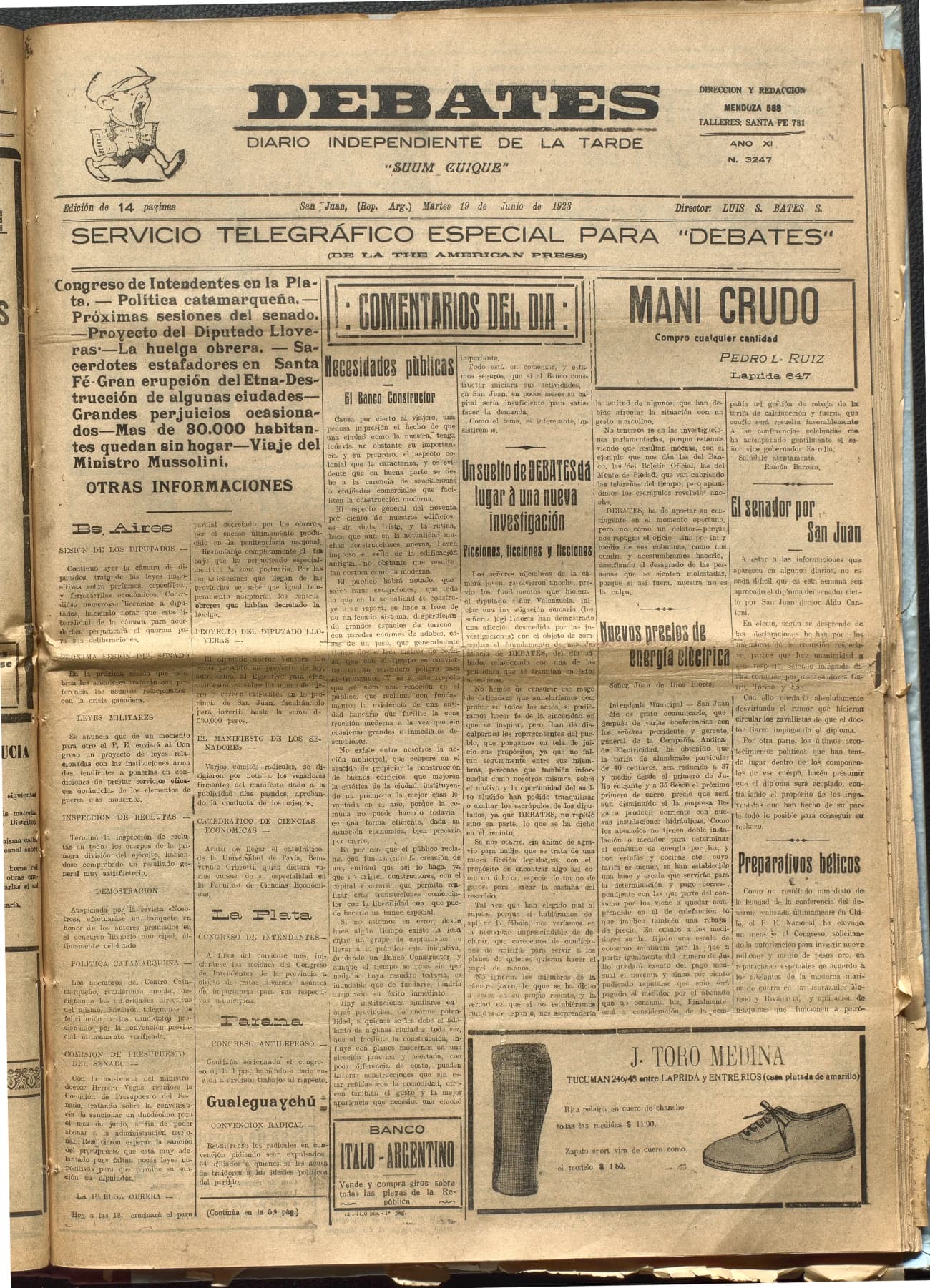 Portada · Diario Debates del 19 de junio de 1923