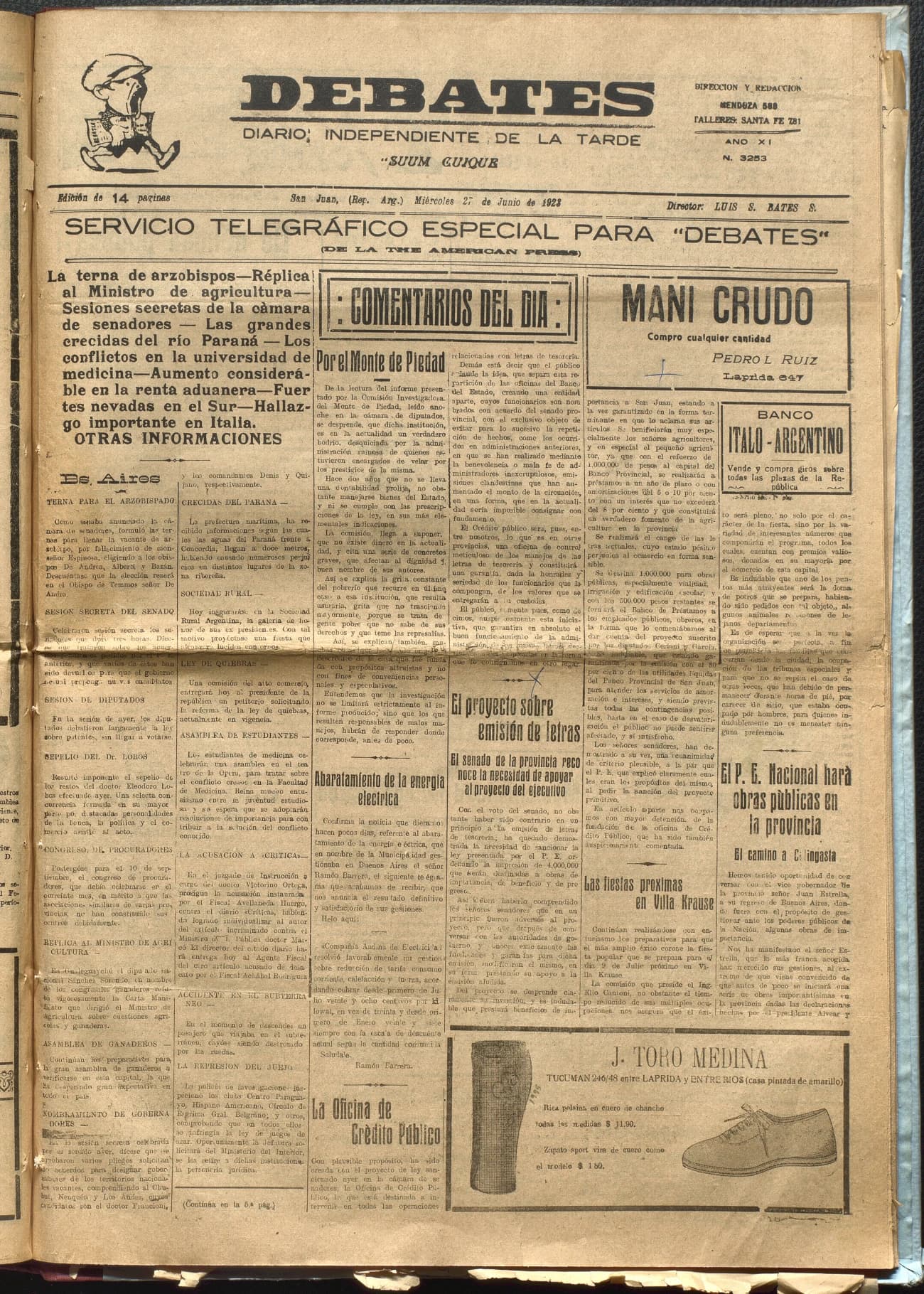 Portada · Diario Debates del 27 de junio de 1923