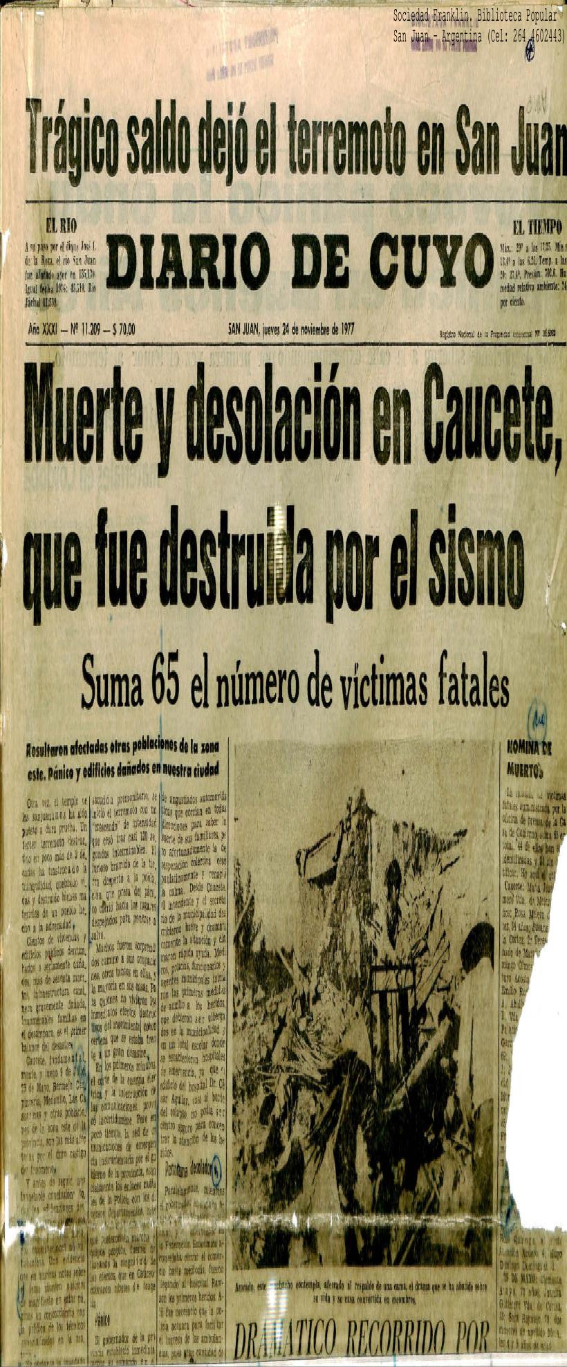 Portada de Terremoto de Caucete, 1977-1978
