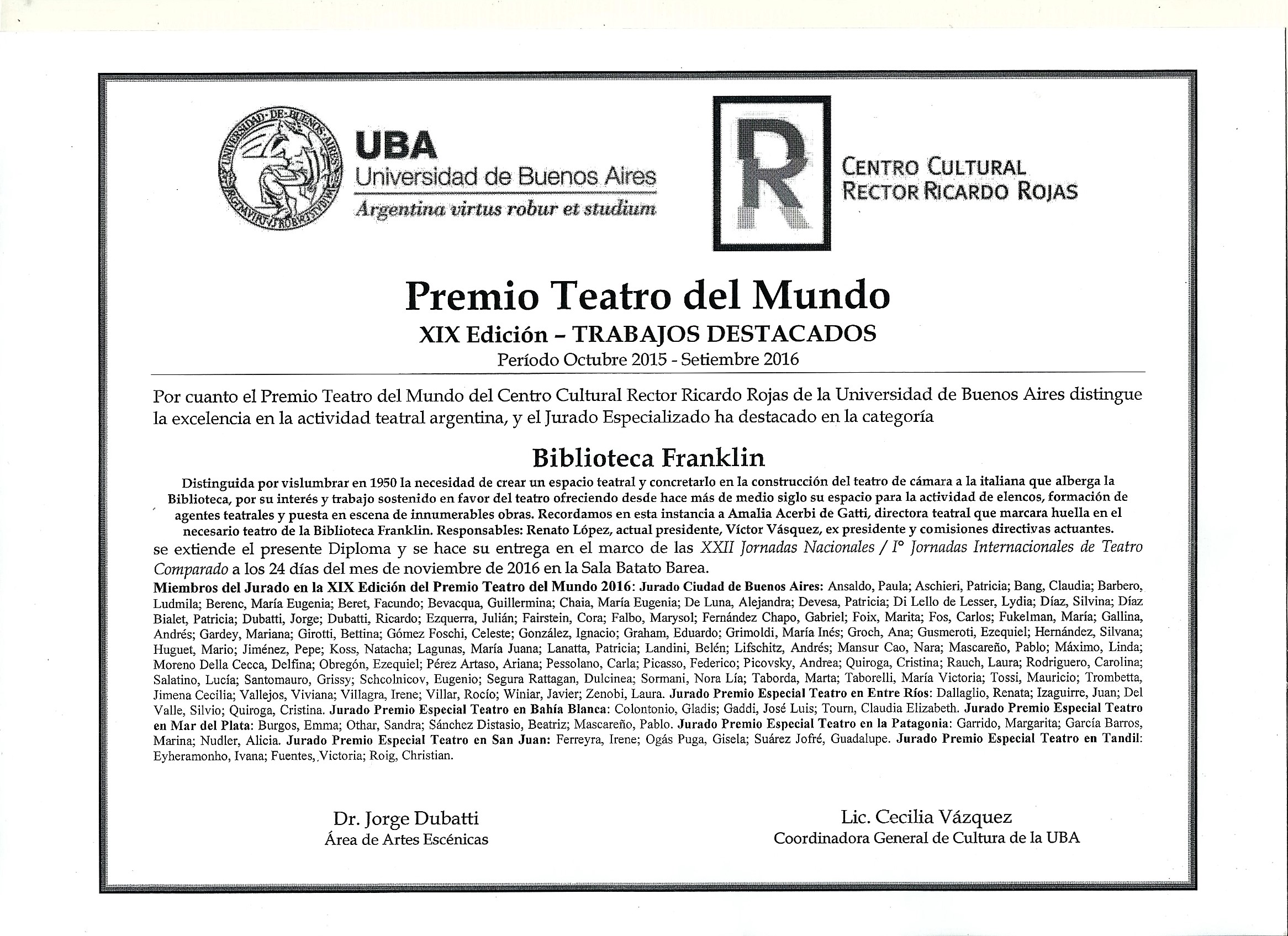 "Premio Teatro del Mundo"
