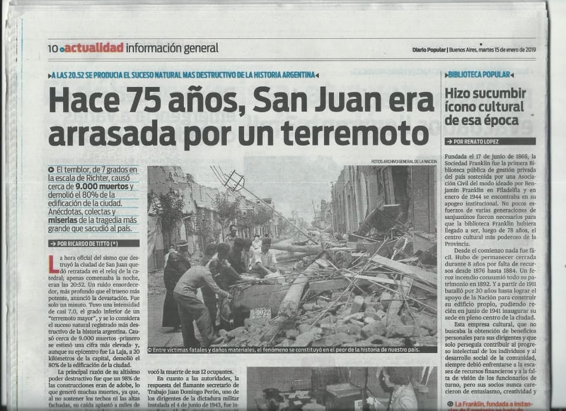 Aniversario del Terremoto de 1944 y la Biblioteca Franklin