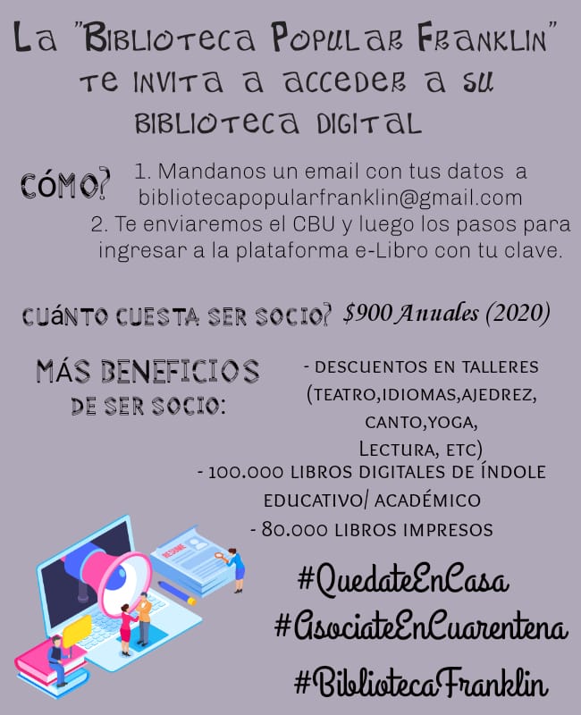 La Sociedad Franklin Biblioteca Popular, te invita a acceder a la Plataforma digital E-Libro